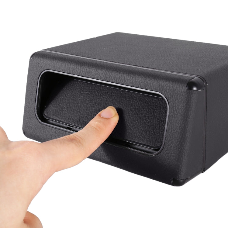 Car interior trash can with wide opening slot, black plastic bin and lid