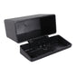 Car interior trash can with lid open, black plastic bin with inner tray