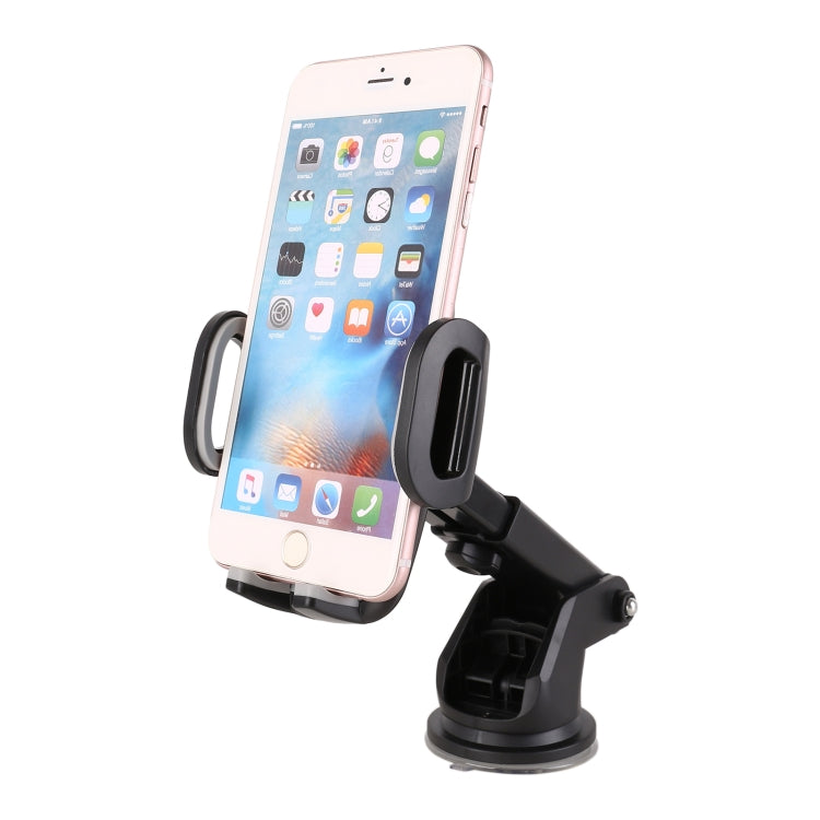 Car dashboard phone holder with black cradle and side clamps, holding a pink smartphone