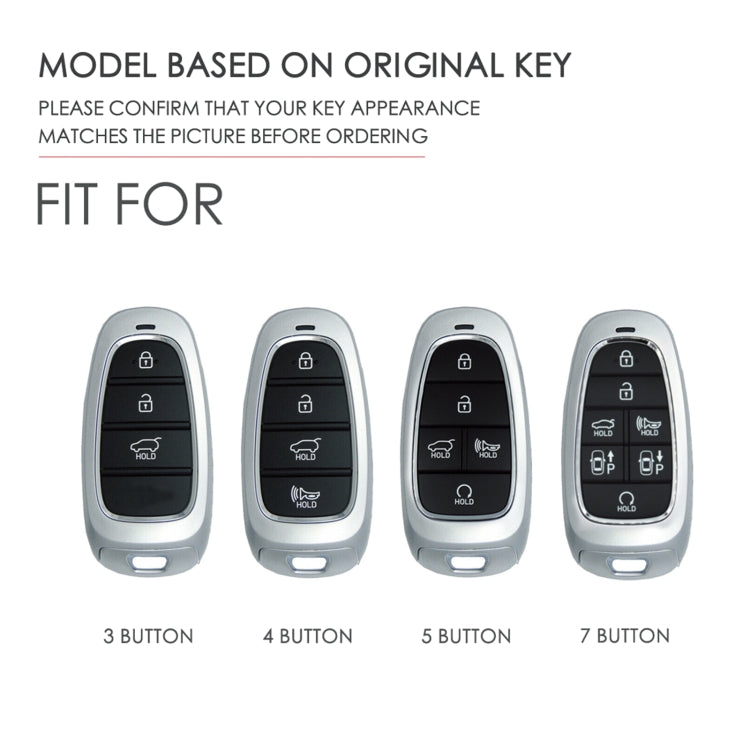 Key fob cover fit guide showing 3-, 4-, 5-, and 7-button key cases