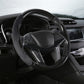 Black suede universal steering wheel cover with stitched outer edge