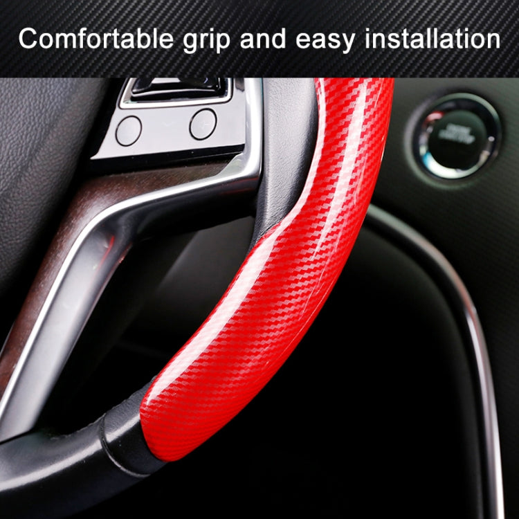 Red carbon fiber steering wheel cover grip wrapped around wheel spoke area