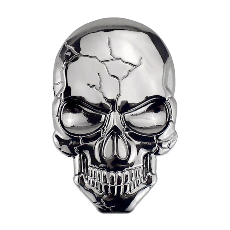 Silver grey 3D devil skull car sticker with black sunglasses and cracked design