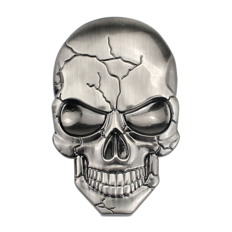 Metallic silver 3D devil skull car sticker with black sunglasses and cracked design