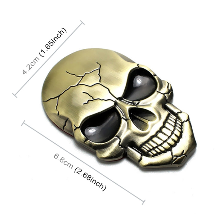 Bronze 3D devil skull car sticker, side view with black sunglasses and textured teeth