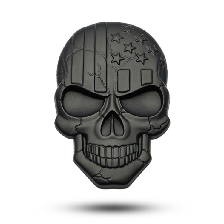 Metal devil skull car sticker in matte black with raised sunglasses and star pattern