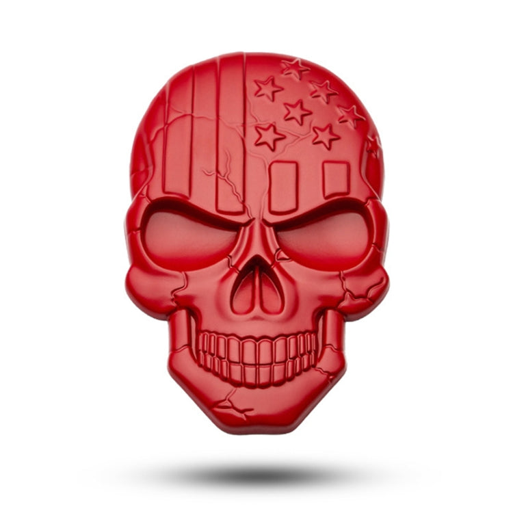 Metal devil skull car sticker in glossy red with raised sunglasses and star pattern