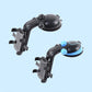 Black car phone suction holder with clamp cradle and rotating suction base, angled views