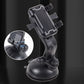 Black car phone holder with suction base and spring clamp cradle, close-up view