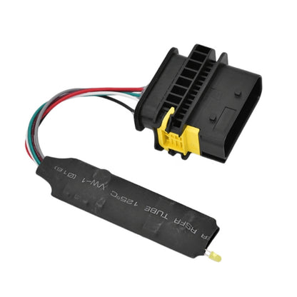 OBD2 emulator harness with black housing and multicolor wire leads