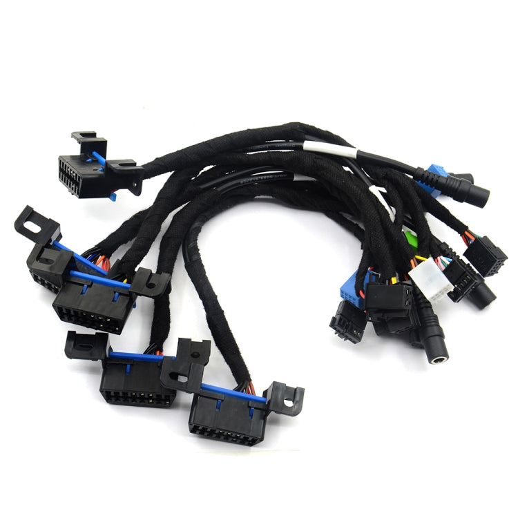 EIS/ELV test cable harness with multiple ECU-style connectors and black wires, assorted blue/green plugs