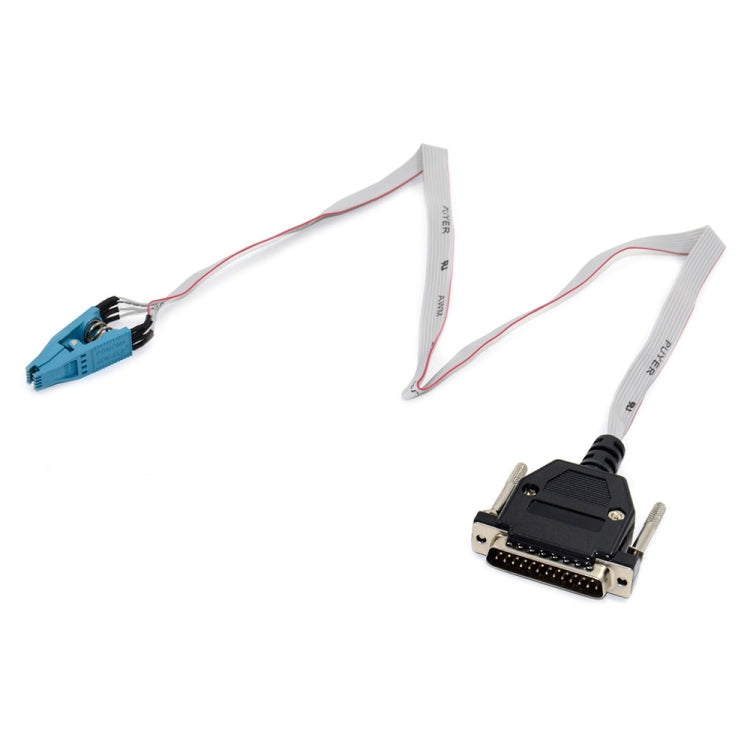 Odometer programmer cable set with ribbon lead, blue connector plug, and multi-pin port