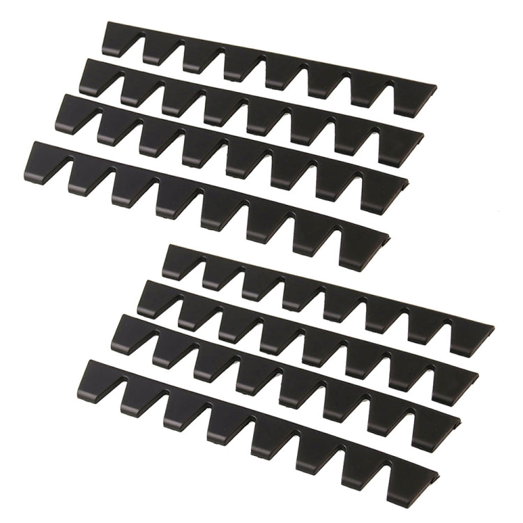 Set of black bumper guard strips with raised, tooth-like protective tabs