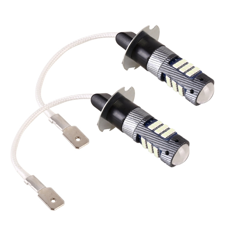 Pair of H3 LED fog light bulbs with metal base, wiring harness, and blue LED chip modules