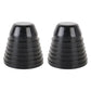 Headlight dust cover pair, two black ribbed rubber caps with tinted dome tops