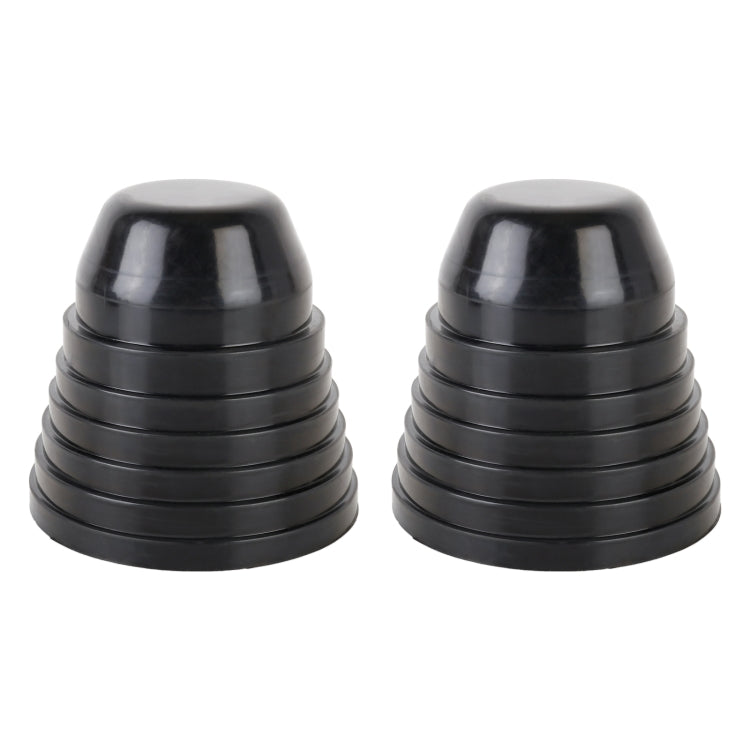 Headlight dust cover pair, two black ribbed rubber caps with tinted dome tops
