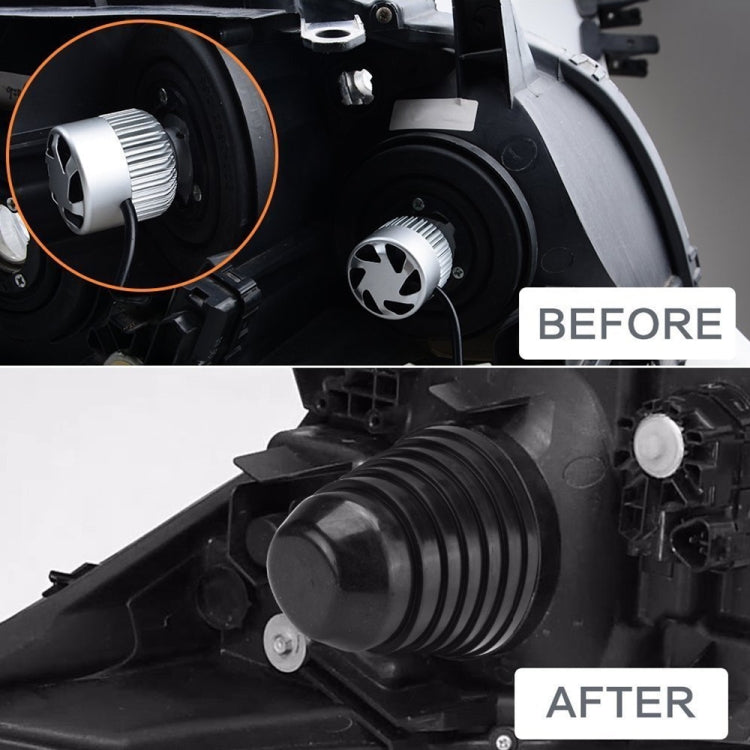 Headlight dust cover installed on headlamp housing, ribbed rubber bell cover