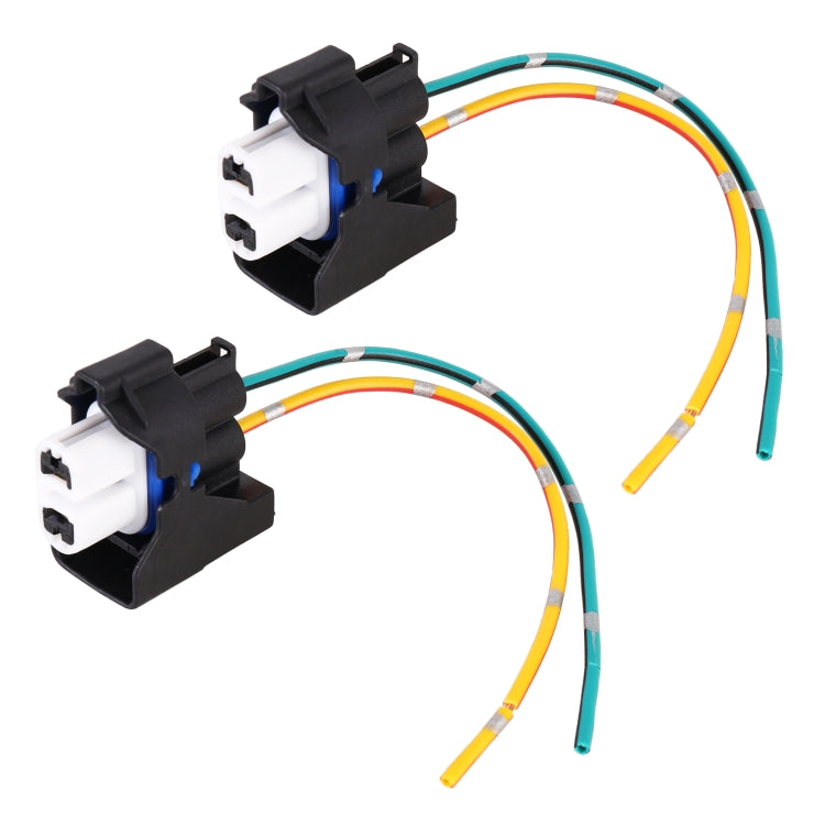Pair H11 bulb holder female sockets with wiring harness, black plastic, multi-color leads