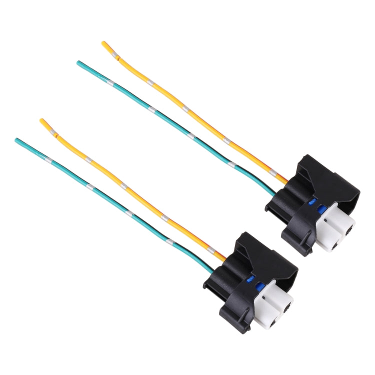 Two-piece H11 bulb socket holders with cable leads, black connectors, color-coded wires