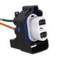 Close-up H11 bulb holder female socket with black housing, blue-ring contact, wire leads