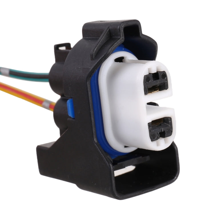 Close-up H11 bulb holder female socket with black housing, blue-ring contact, wire leads