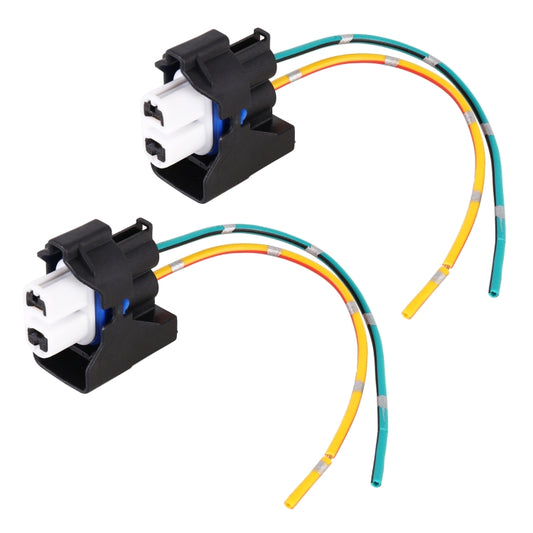 Pair H11 bulb holder female sockets with wiring harness, black plastic, multi-color leads