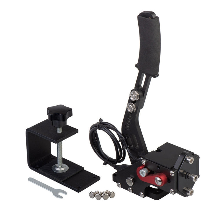 USB racing handbrake kit with bracket base, cable, screws, and adjustment wrench