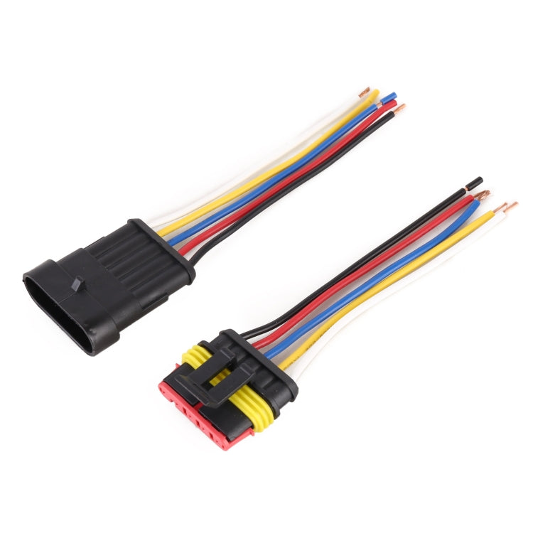 Black 5-pin waterproof lamp holder with attached multicolor wires and plug