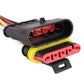 Close-up of black 5-pin waterproof lamp holder socket with red contact insert