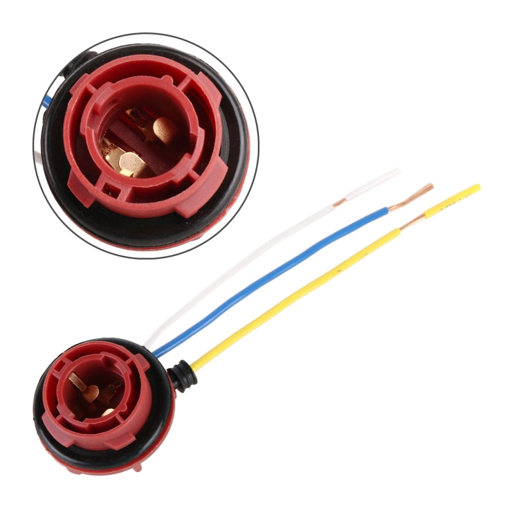 Red brake light socket holder with cable terminals and three colored wire leads