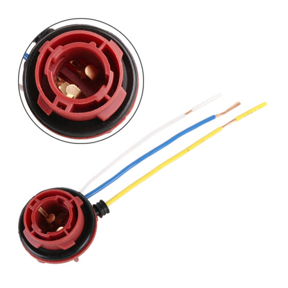 Red brake light socket holder with cable terminals and three colored wire leads
