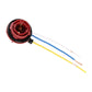 Brake light socket holder with red housing and blue, yellow, white wire leads