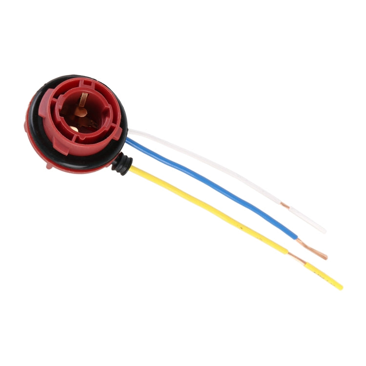 Brake light socket holder with red housing and blue, yellow, white wire leads
