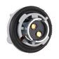 Brake light holder socket with two brass contacts and black rubber seal