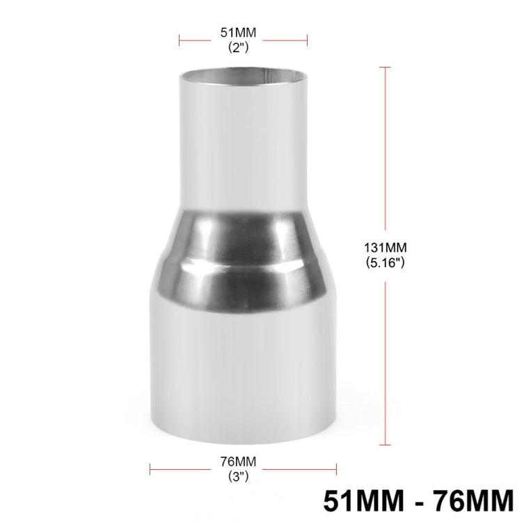 51–76mm exhaust pipe reducer joint sleeve, 131mm length, polished silver