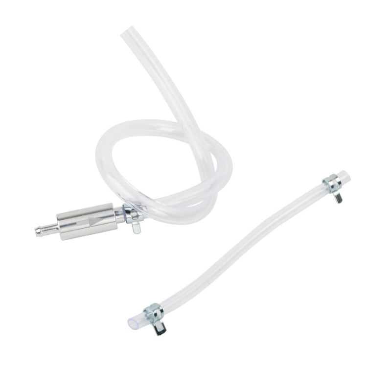 Motorcycle hydraulic brake bleeder tool set with two clear hoses and metal fittings