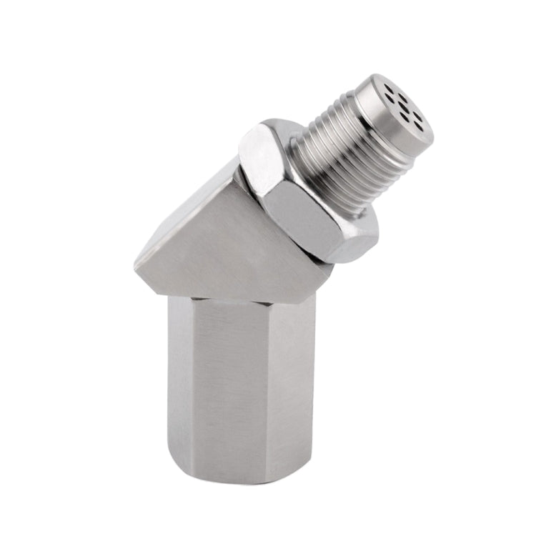 45-degree oxygen sensor adapter with M18x1.5 threads, stainless angled fitting