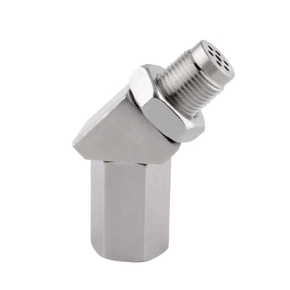 45-degree oxygen sensor adapter with M18x1.5 threads, stainless angled fitting