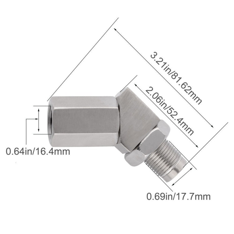 Angled oxygen sensor bung adapter with threaded ends for oxygen sensor socket