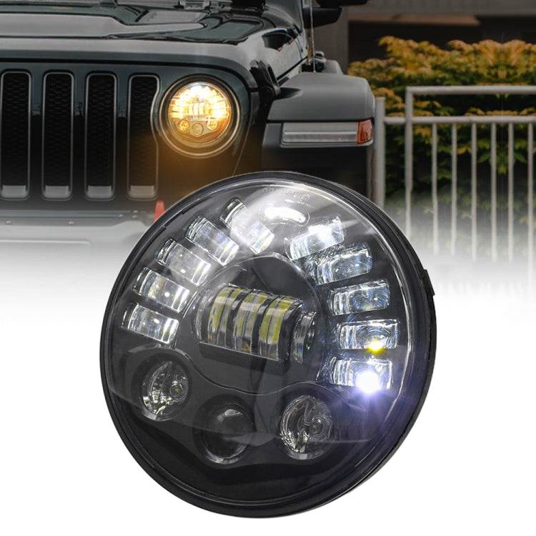 7-inch LED matrix headlight with clear lens, glowing white LED beam cluster