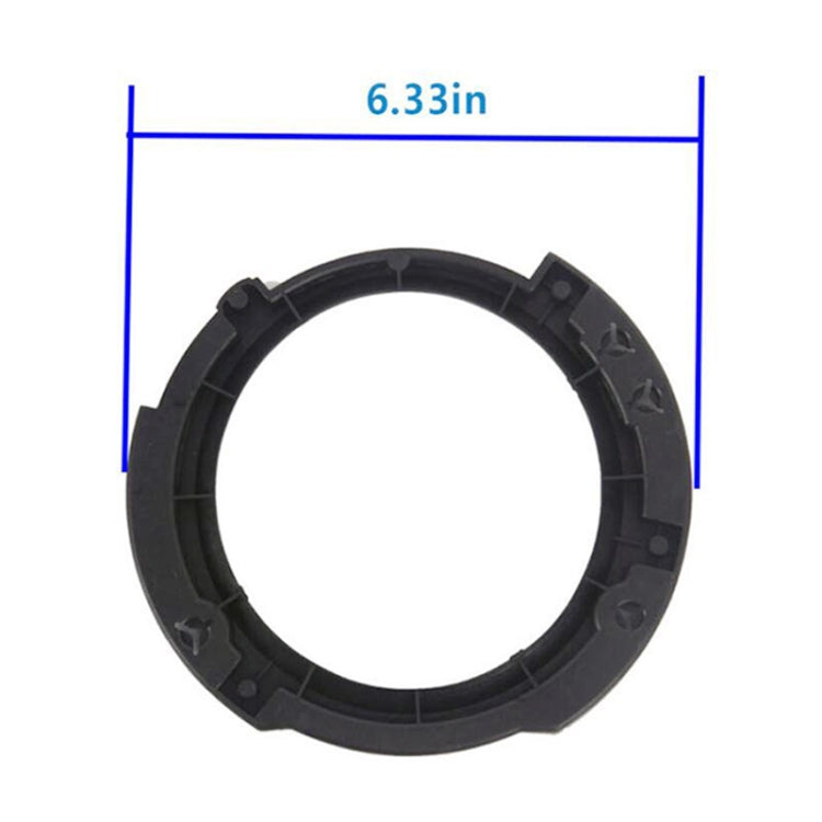 Black circular plastic headlight inside bracket, 6.33 in width