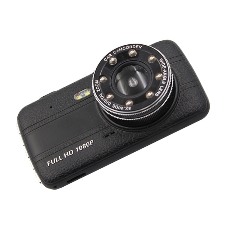 Black dashcam with wide-angle lens and circular camera housing
