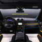 Dash cam installed on car dashboard with screen and optimal placement guide