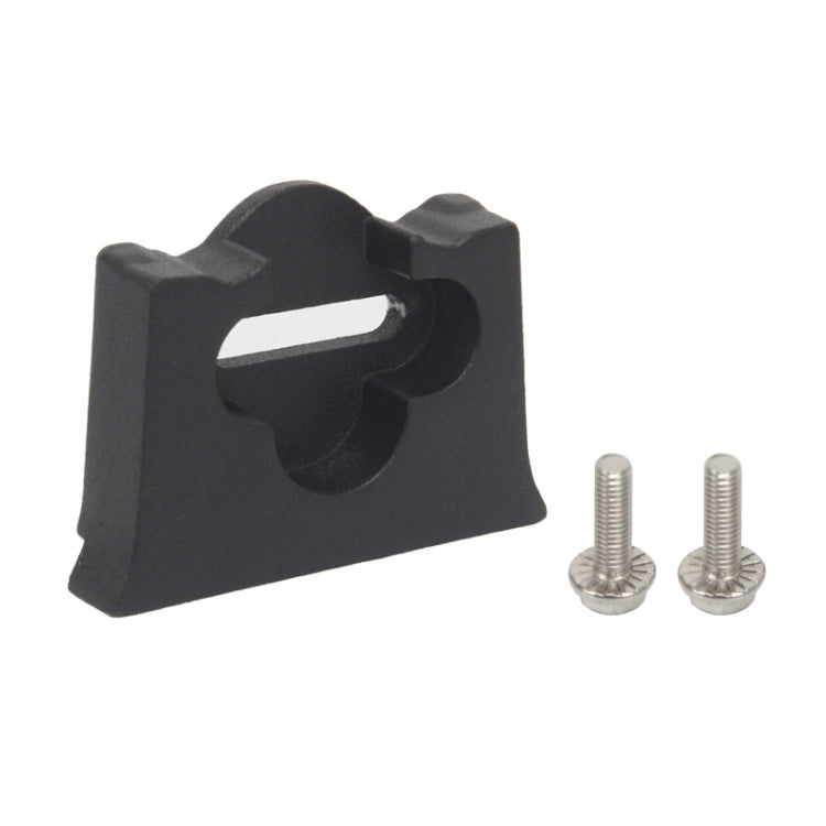Black rubber tailgate limit block with oval slot and two mounting screws