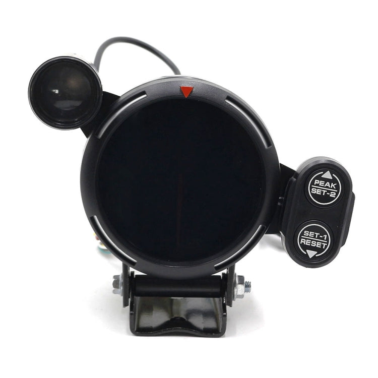 Black LED tachometer gauge with dark blank dial, red indicator arrow, and side remote buttons