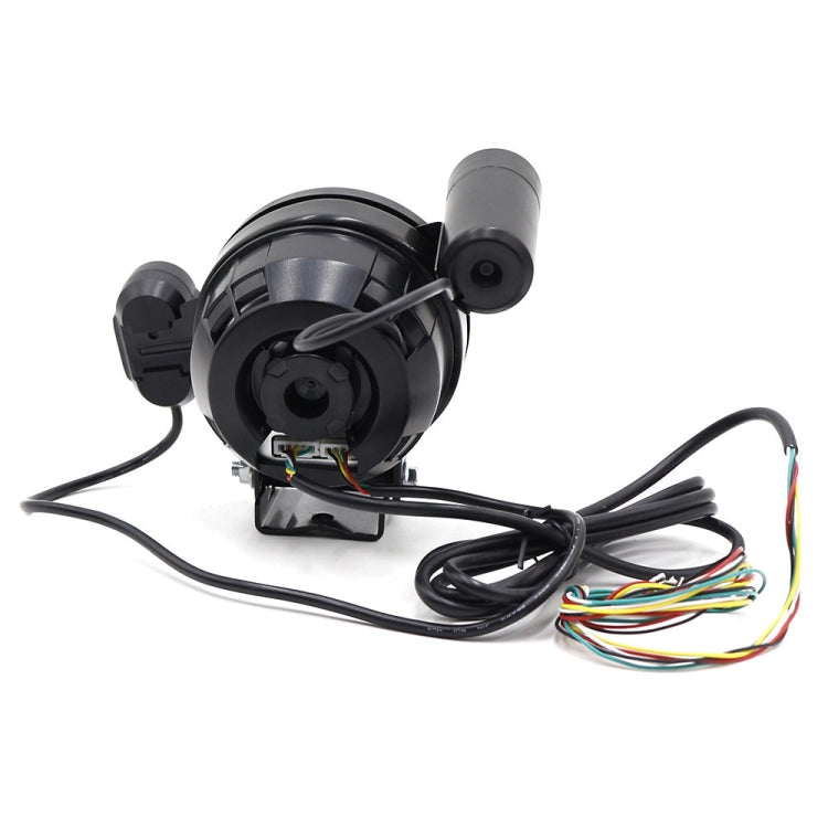 LED tachometer gauge rear view with wiring harness, connectors, and mounting clips
