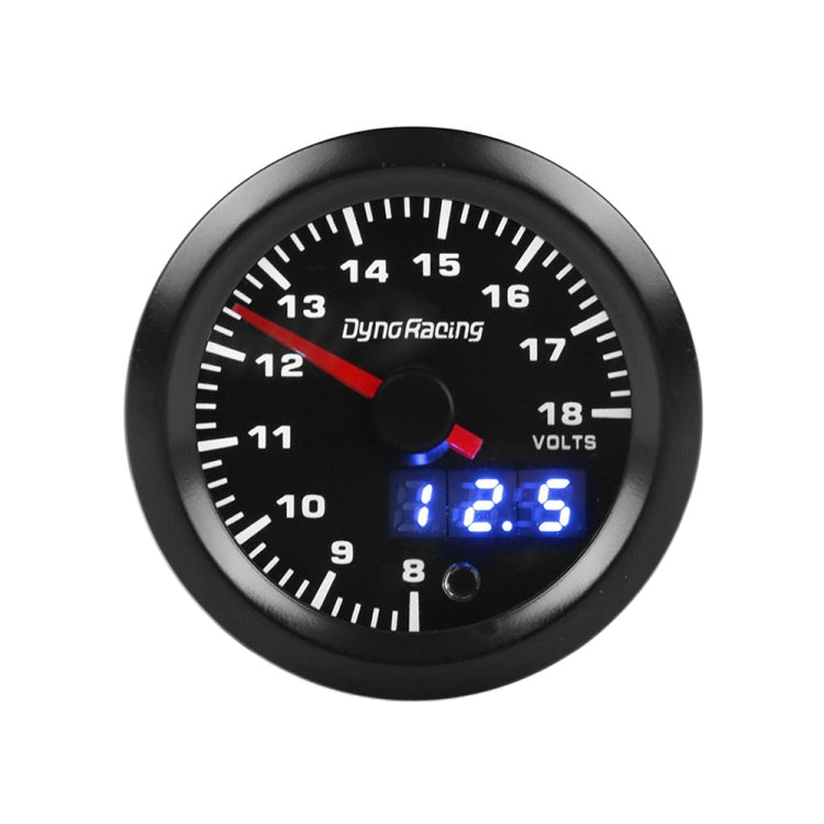 52mm car voltmeter gauge with black bezel, needle, and blue LED display reading 12.5