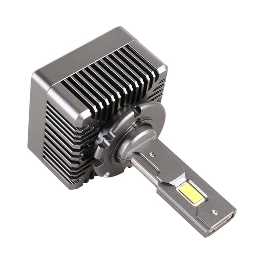Silver metal heat-sink LED headlight module with base pins and yellow LED chip