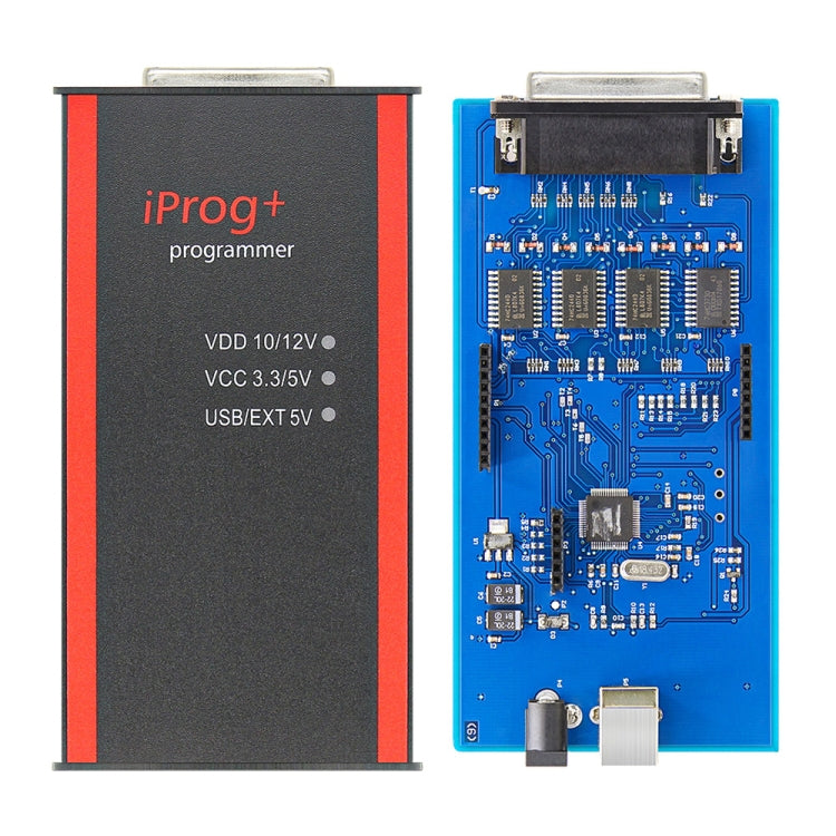 Car key programmer tool circuit board with dual connectors and blue PCB