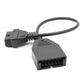 OBD2 conversion cable showing 16-pin OBD end and GM 12-pin plug, black.